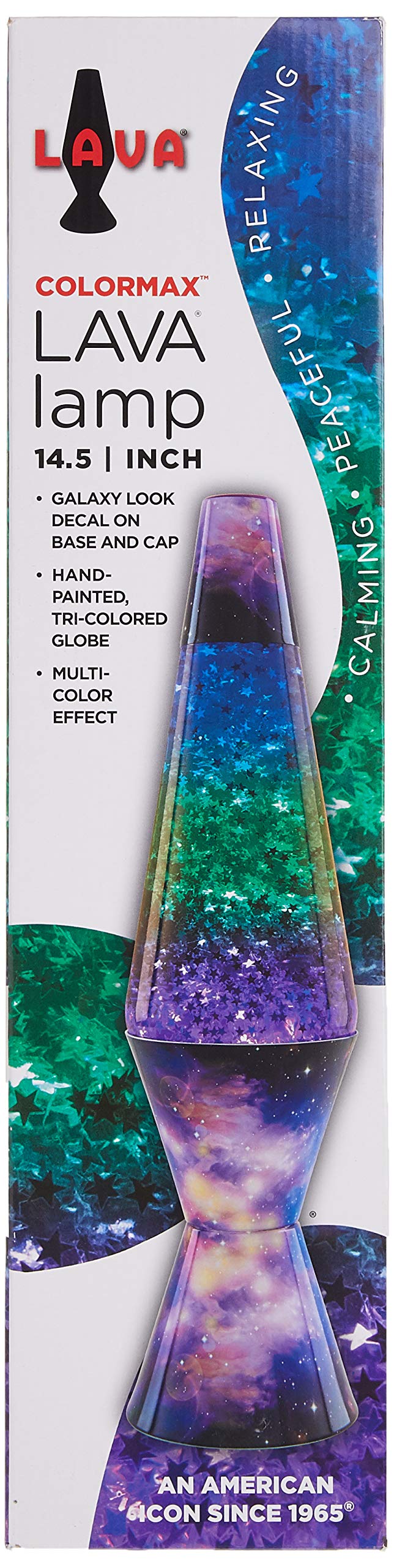 Lava Lamp 2600 Colormax Galaxy 14.5-inch, with Silver Glitter, Clear Liquid, Tri-Colored Globe, Galaxy Decal Base