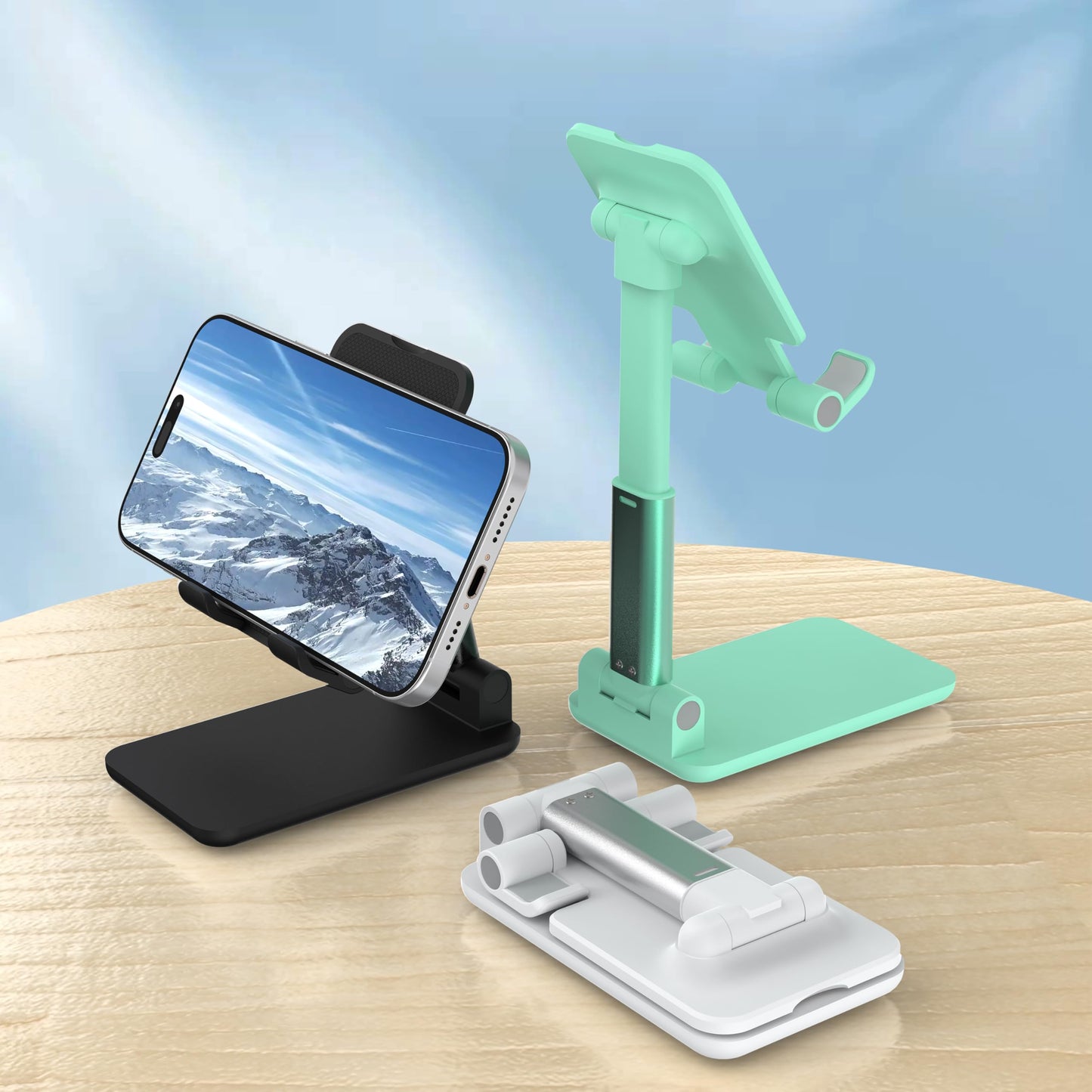 HZZADZXW 2 Pack Cell Phone Stand for Desk, Adjustable Angle & Height, Foldable Portable Phone Holder with Anti-Slip Silicone Pad, Compatible