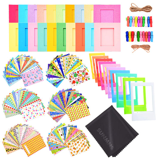 Sunmns Colorful Bundle Kit Accessories Set Compatible with Instax Mini 12 11 9 8 90 70 Camera, Accessory Include Film Stickers, Desk Frames, Hanging