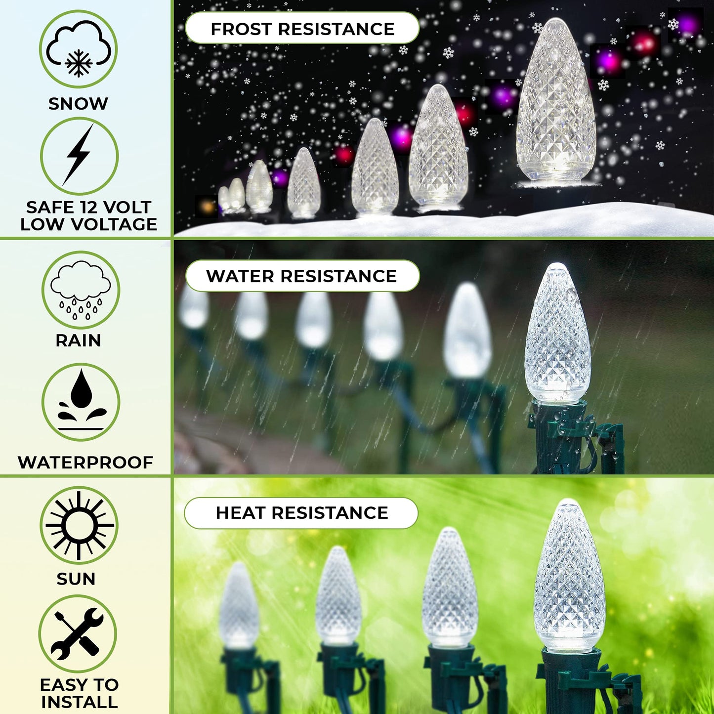 C9 Christmas Lights LED Bulb (Pack of 25) Color Changing Blinking Red & Cool White Replacement Christmas Light Bulbs Retrofit Faceted Candle Shape