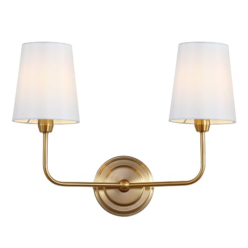 Safavieh Lighting Ezra Brass Gold 2-Light Wall Sconce (LED Bulbs Included)