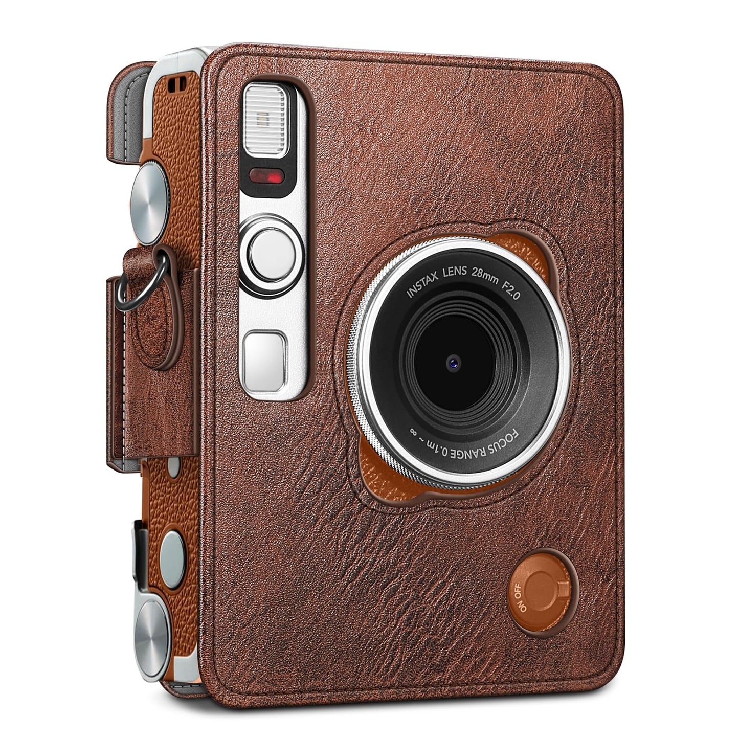 Fintie Protective Case for Fujifilm Instax Mini EVO Camera - Premium Vegan Leather Bag Cover with Removable Adjustable Strap, Vintage Brown