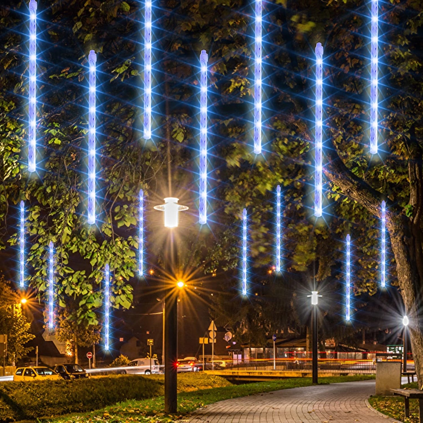 Dazzle Bright Christmas Lights Outdoor, 288LED Meteor Shower Rain Lights 12 Inch 8 Tubes, Waterproof Plug in Falling Icicle Light Christmas
