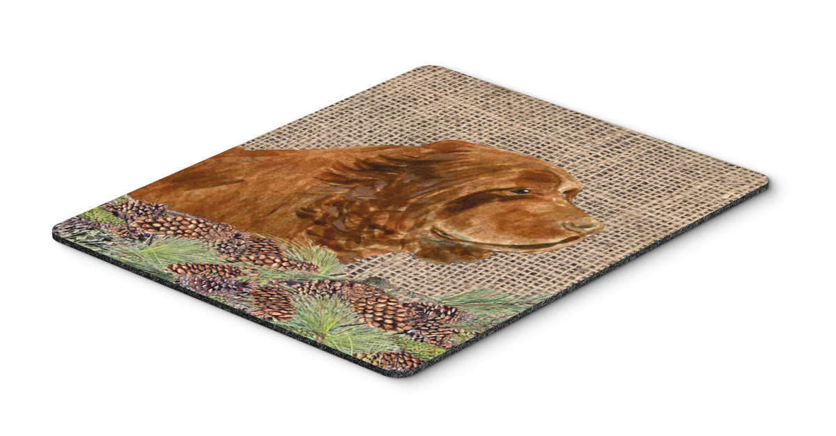 Caroline's Treasures SS4099MP "Sussex Spaniel on Faux Burlap with Pine Cones Mouse Pad, Hot Pad or Trivet" for Home Office Gaming Working Computers