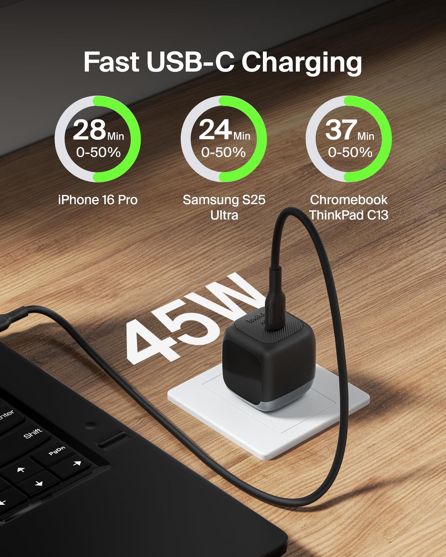 Belkin 45 Watt USB C Charger Block (2 Pack), USB-C Cable Included, PD3.1 PPS Fast Charging, Samsung Galaxy S26, S25, Apple iPhone 17, Air, Pro, Pro
