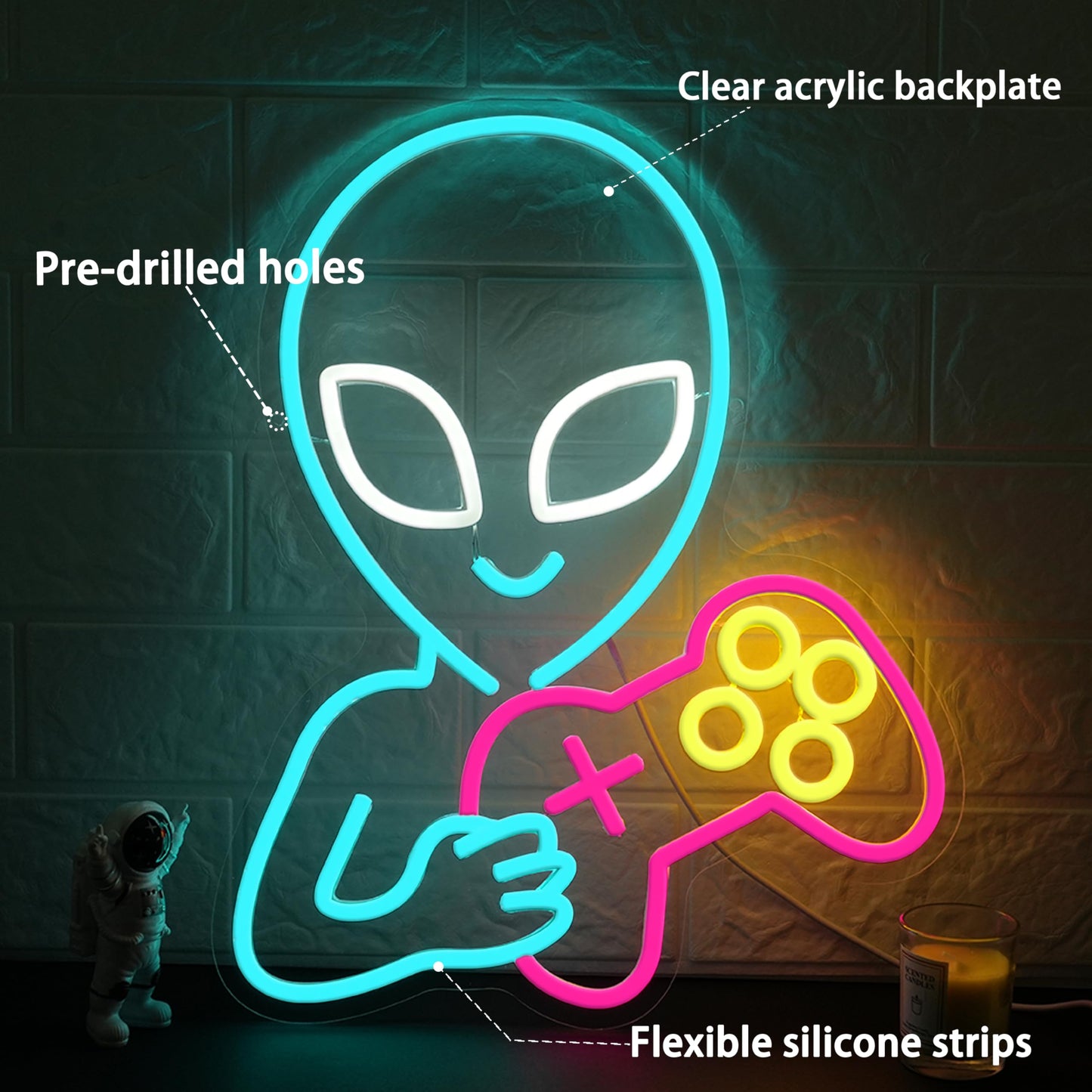 AEHEMNGZ Alien Game Neon Sign Ice Blue Alien Neon Light for Wall Decor Dimmable Game Neon Sign Gaming Controller Light Up Sign for Bedroom Bar