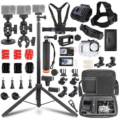 PellKing Accessories Kit for DJI Osmo Action 5pro/4/3,Carrying Case with Belt 135cm Selfie Stick Tripod Waterproof Housing Floating Handle Grip