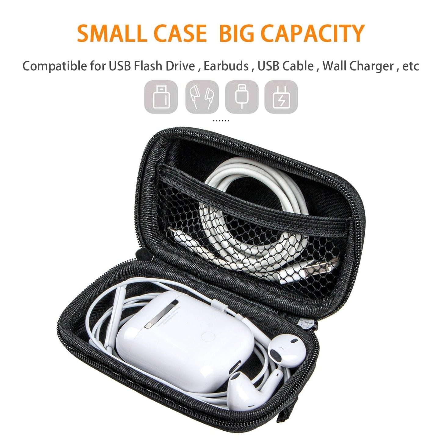 Small Hard EVA Case (4.3" x 2.5")- Portable Protection Earbud Case Zipper Pouch for Headset, Earphone, Flash Drive, Charging Cable, Key - Mesh Inner