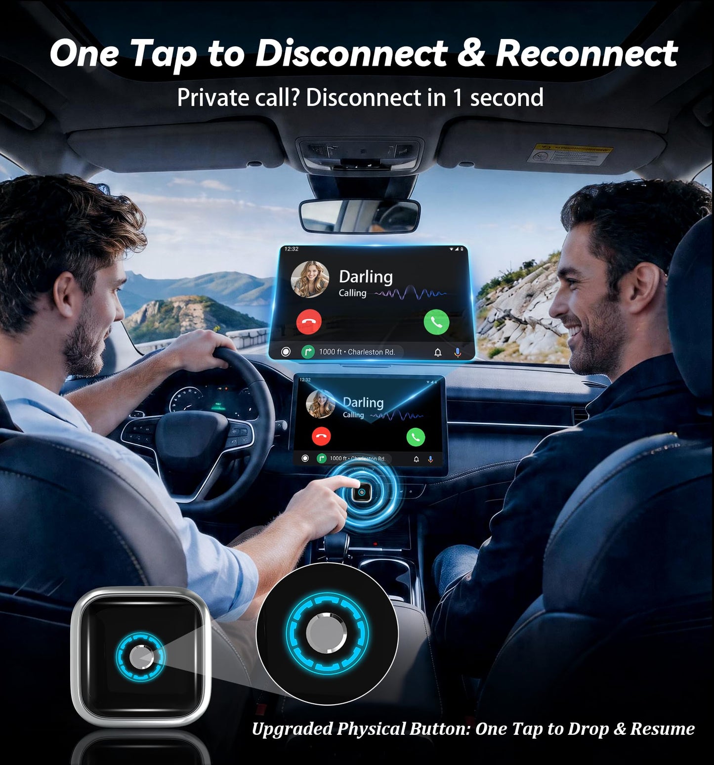 Wireless CarPlay Adapter with Buttons for Privacy Call & Two-Phone Fast Switch, Aluminum Cooling, Dual-Band WiFi Bluetooth5.0, Mini Cable-Free