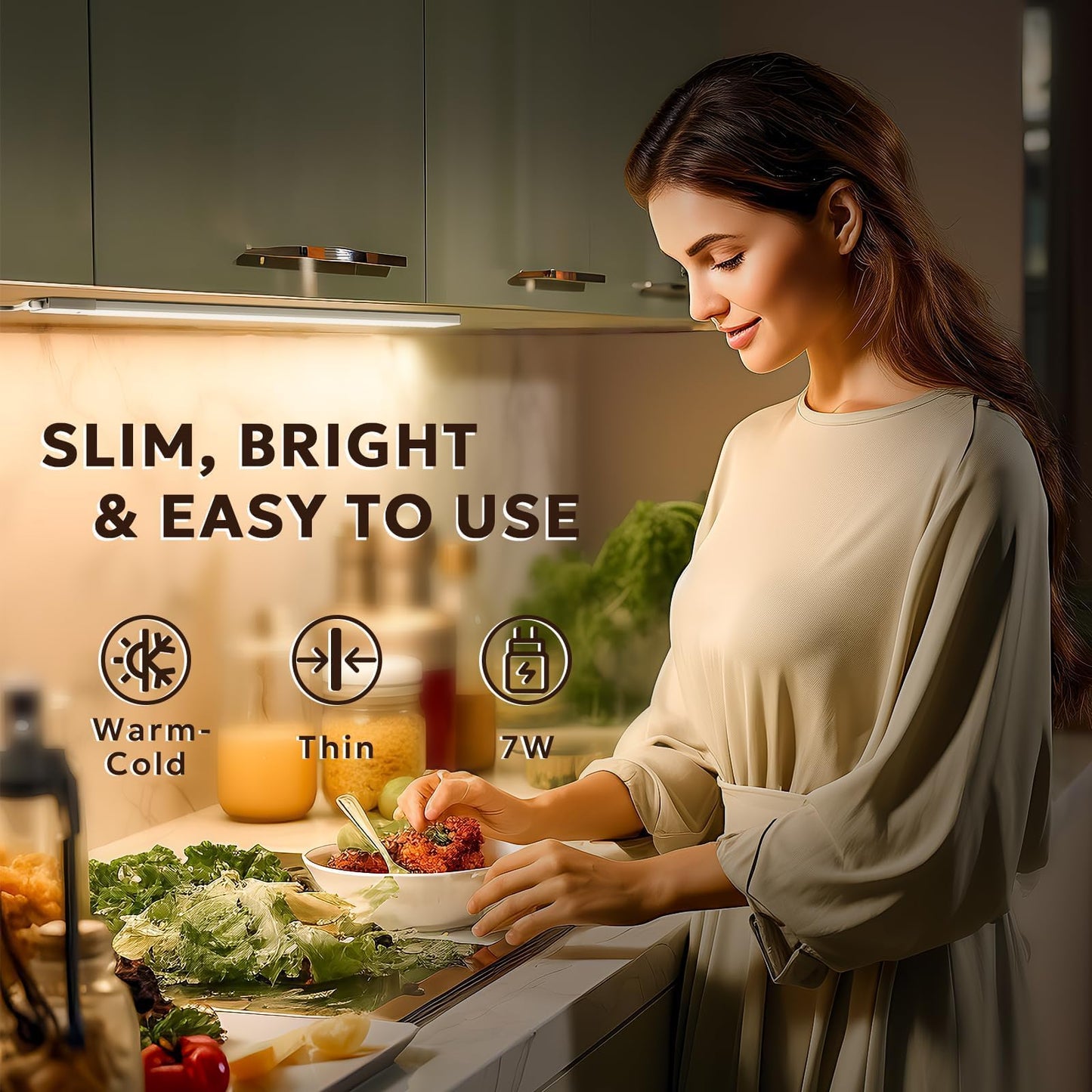 MYPLUS 16" Under Cabinet Lights, 5 Color Temps Under Counter Lights with Dimmable 370Lumens,63 LEDs,8W,Ultra Thin LED Light Bar Plug-in for Kitchen