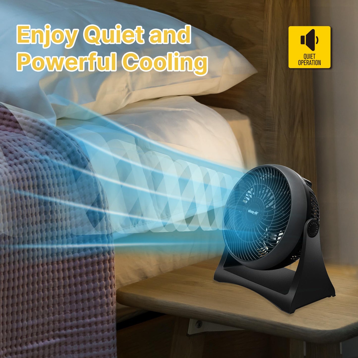 Shop-Air 8" Wall-Mounted Desk Fan, TurboForce Air Circulator Fan, High-Velocity Cooling Table Fan, 3 Speeds, Quiet Operation, 120° Adjustable Tilt
