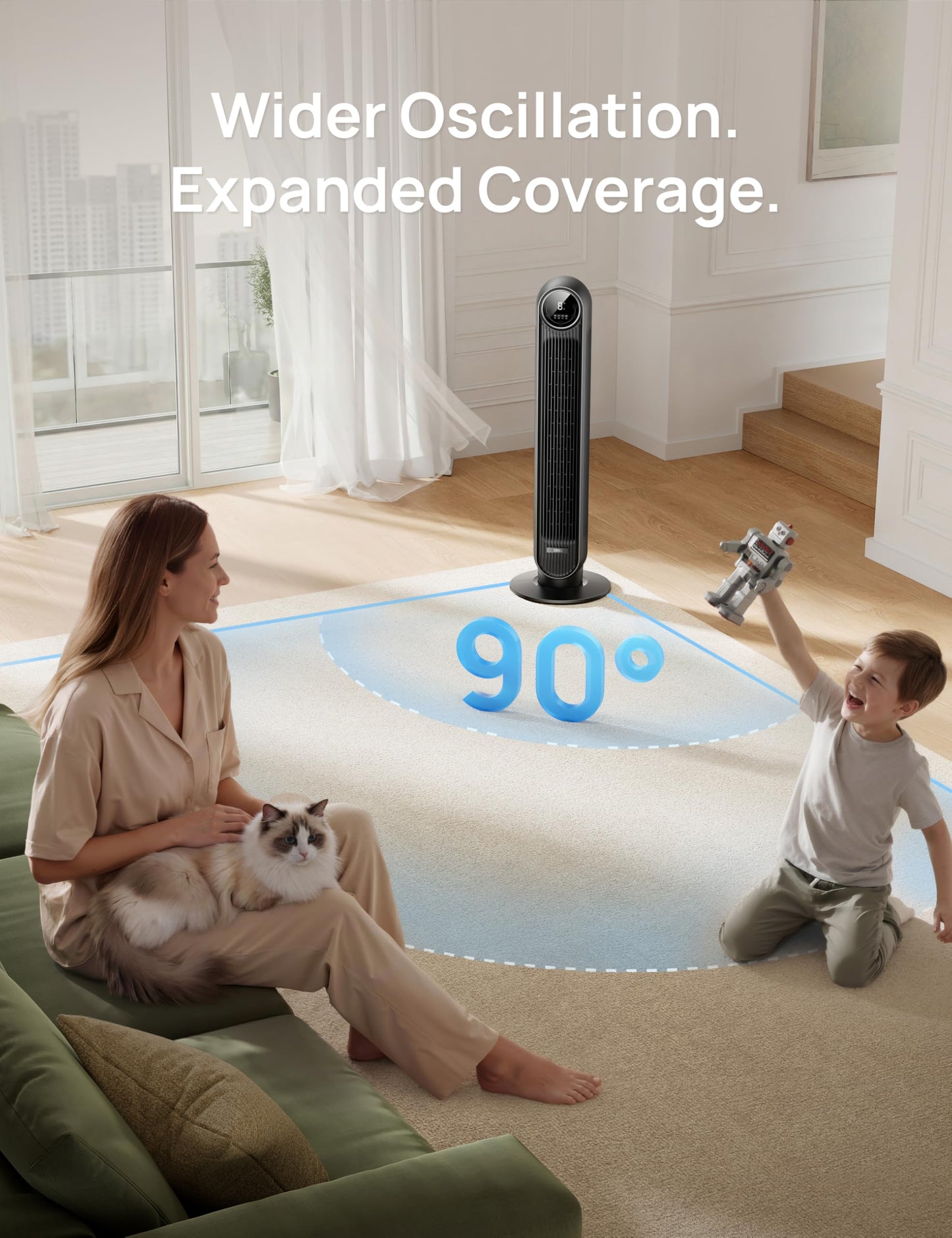 DREO Tower Fan for Bedroom, 28ft/s Velocity, Ultra Quiet Fan, 8 Speeds