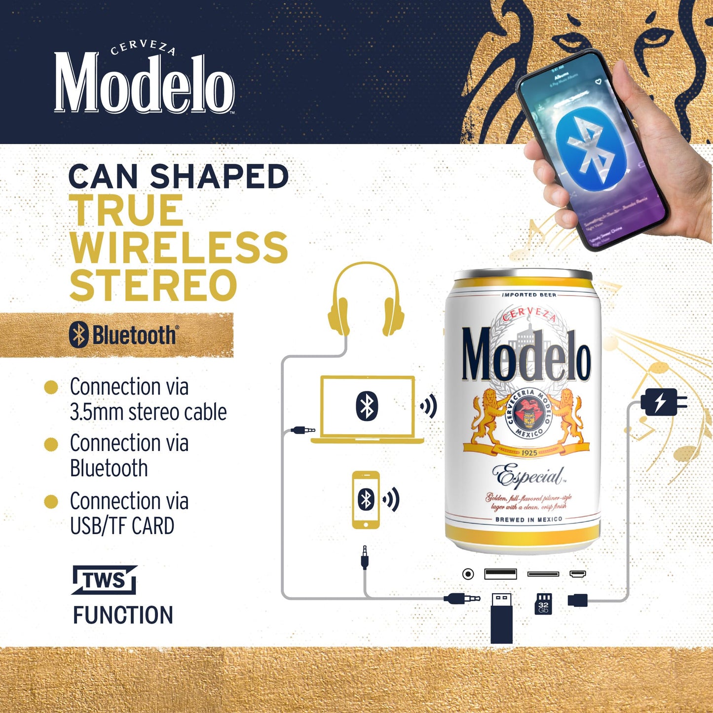 CJ TECH Modelo Bluetooth Speaker - Portable Speaker Connect with Any Bluetooth Enabled Device - Wireless Speaker for Home, Outdoor and Travel (Can