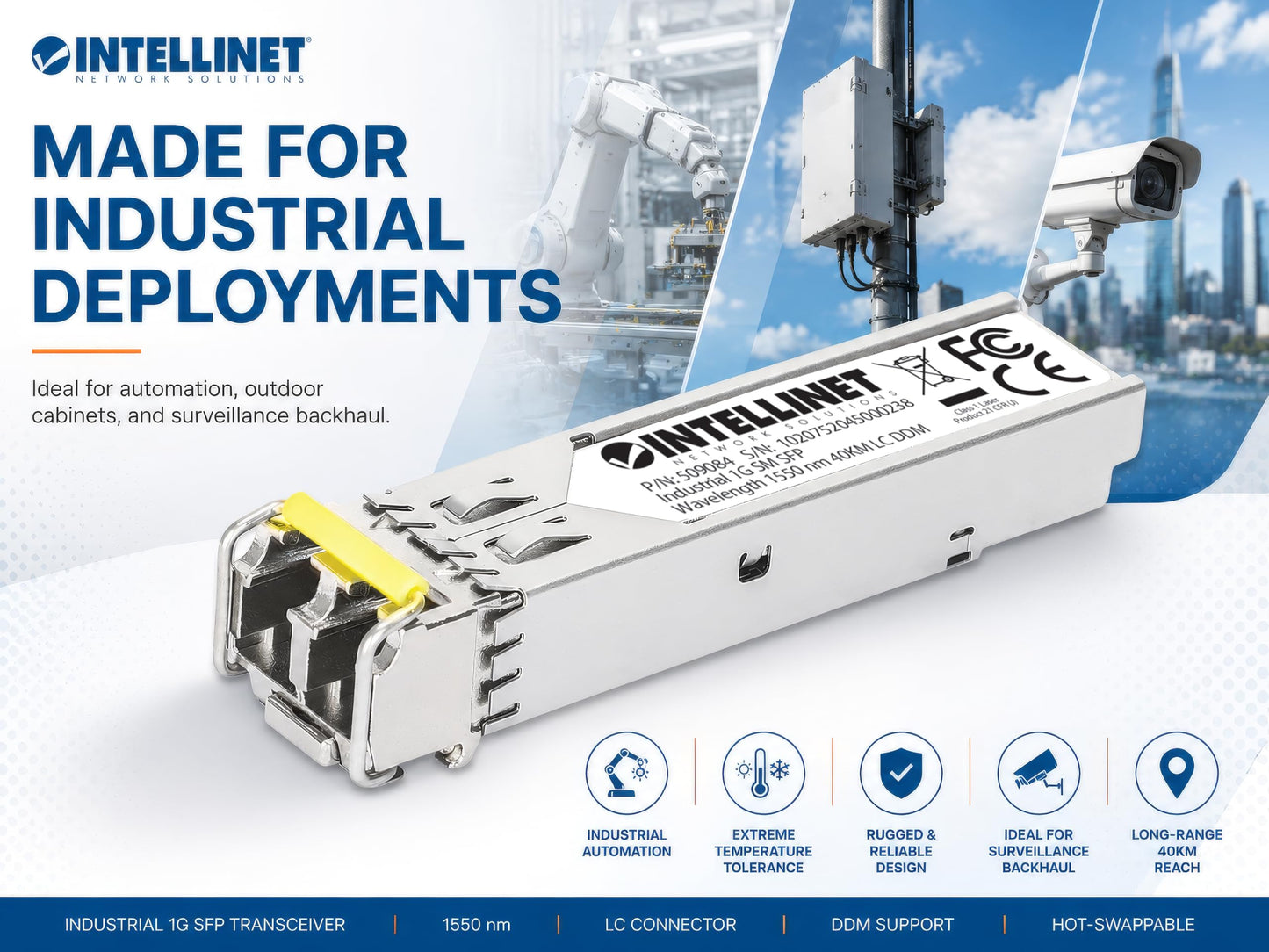 Intellinet Industrial 1000Base-EX SFP Transceiver, LC, 1550nm, 40KM / 25Mi.