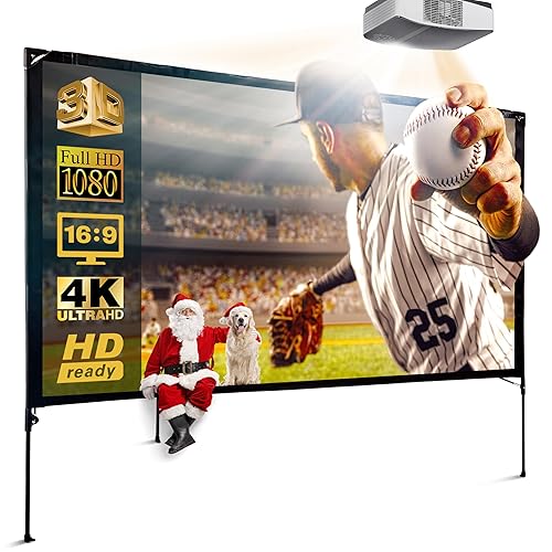Modern Innovations 80 Inch HD Outdoor Movie Screen, Portable Outdoor Projector Screen and Stand for Indoor or Backyard Use, Foldable Frame, Movie