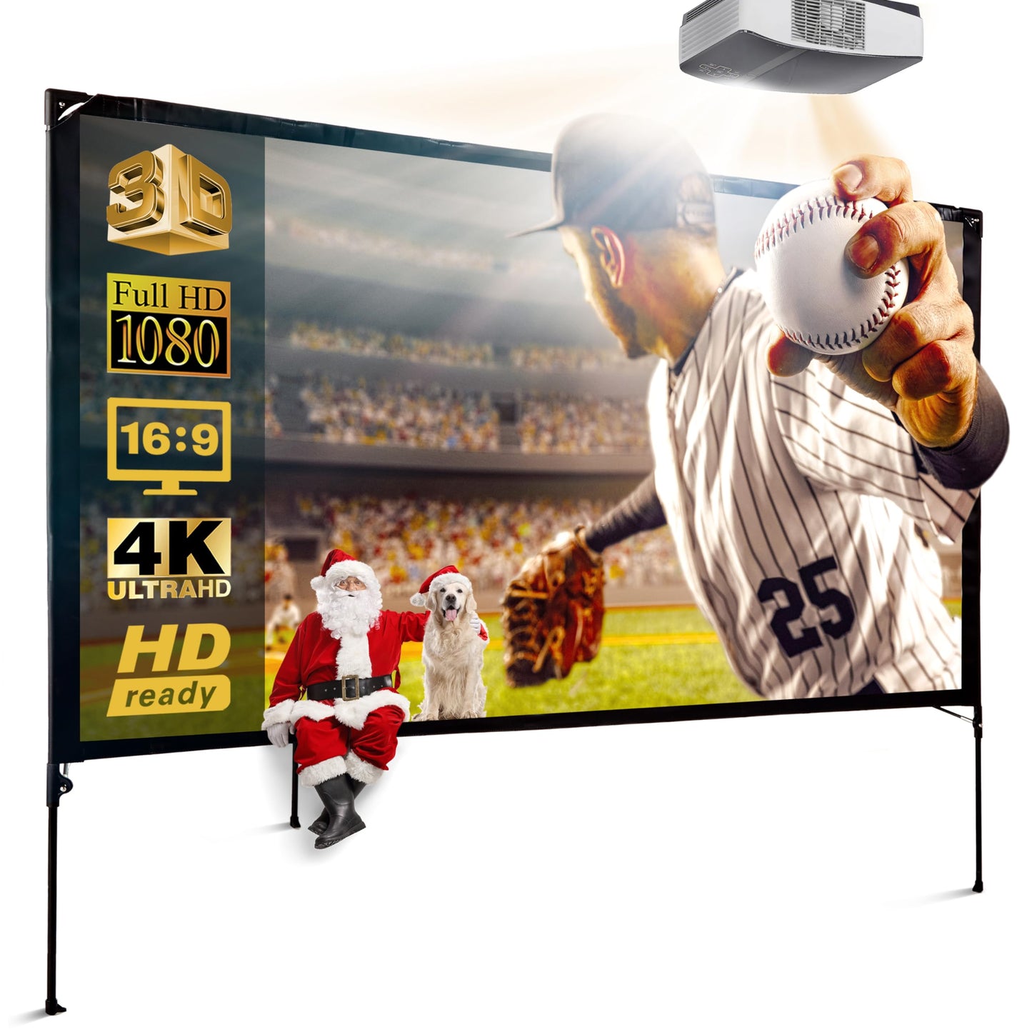Modern Innovations 80 Inch HD Outdoor Movie Screen, Portable Outdoor Projector Screen and Stand for Indoor or Backyard Use, Foldable Frame, Movie
