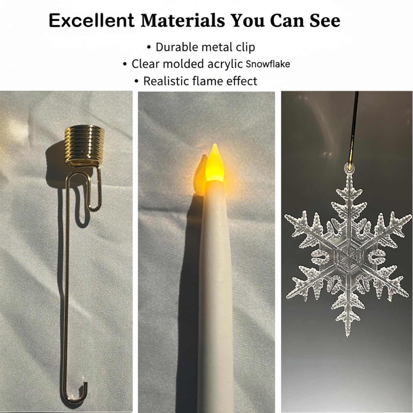 Htscudtg Christmas Tree Candles with Remote, 5 Pcs LED Flameless Taper Candles with Clear Snowflake for Christmas Tree Decor, Battery Operated Tree