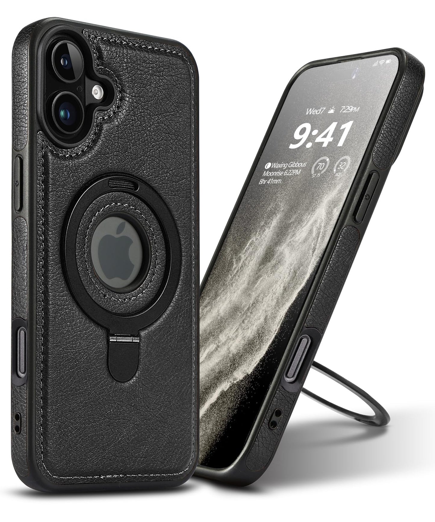 VAUSERDY Magnetic for iPhone Leather Case,Invisible Stand [Compatible with Magsafe] Slim Kickstand Phone Cove (Black, iPhone 16-6.1")