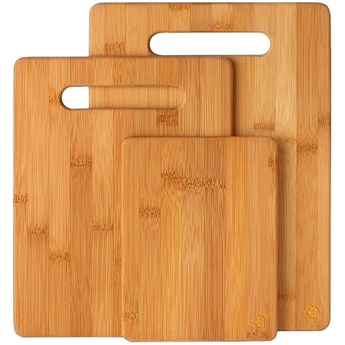Bamboo Cutting Boards for Kitchen [Set of 3] Wood Cutting Board for Chopping Meat, Vegetables, Fruits, Cheese, Knife Friendly Serving Tray…