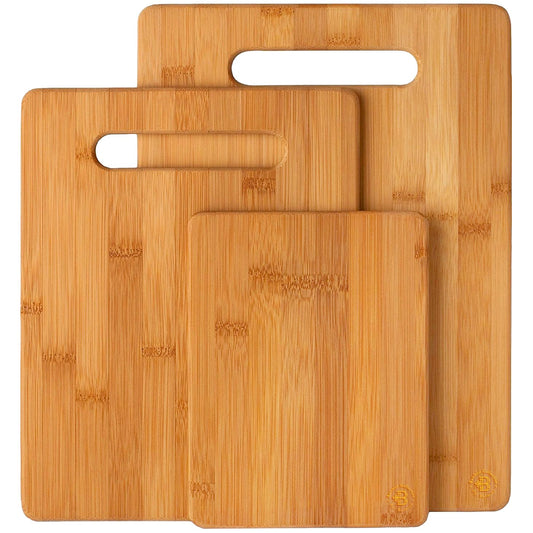 Bamboo Cutting Boards for Kitchen [Set of 3] Wood Cutting Board for Chopping Meat, Vegetables, Fruits, Cheese, Knife Friendly Serving Tray…