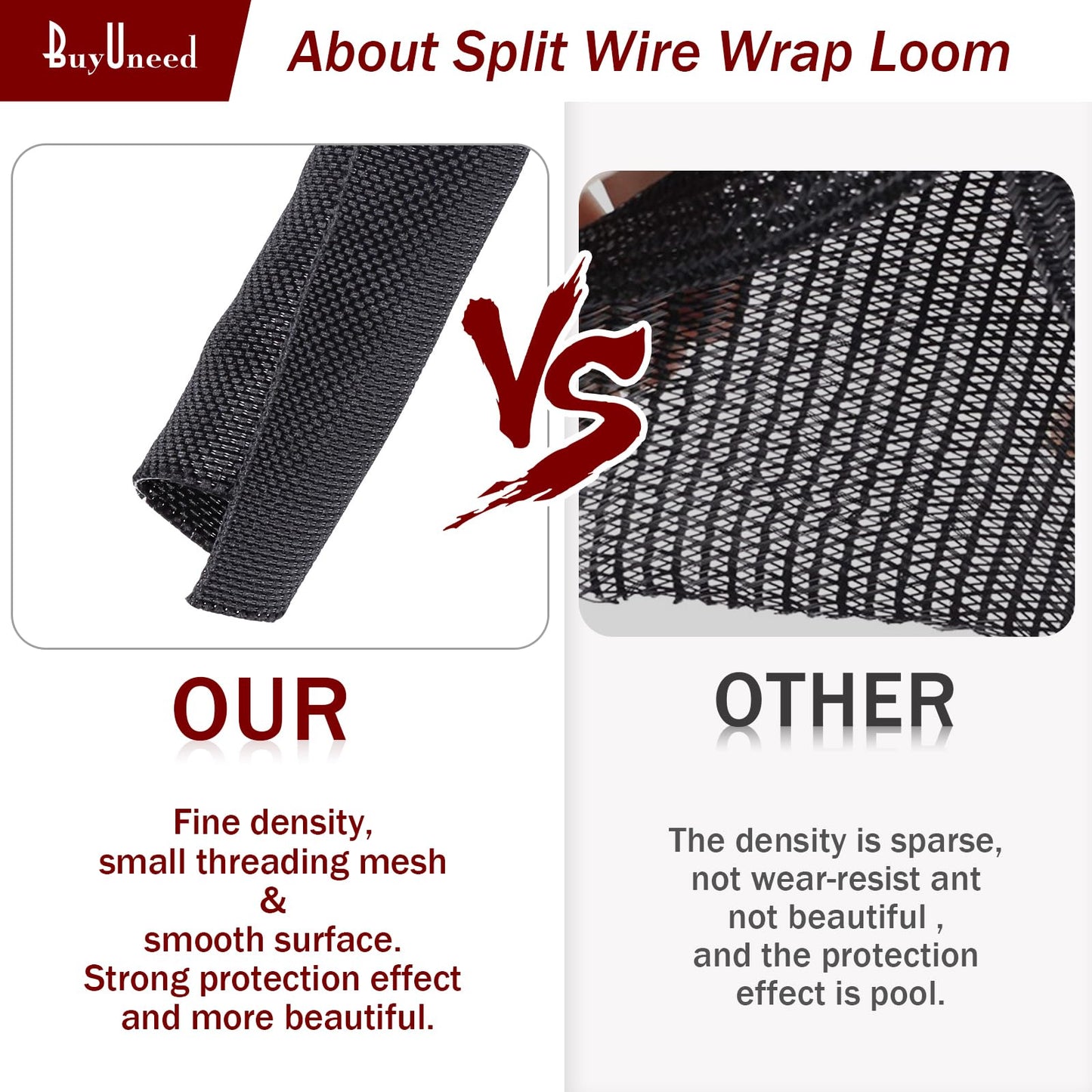 Black Braided Cable Management Sleeves Wire Loom Tubing Cord Protector Self-Wrapping (1/2"-12Feet)