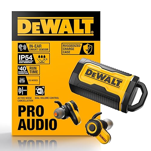 DEWALT Heavy Duty Bluetooth Jobsite Pro X2 ANC True Wireless Earbuds, Active Noise Cancelling Work Earbuds, Turn Dial Controls, 10Hr Runtime (40+…