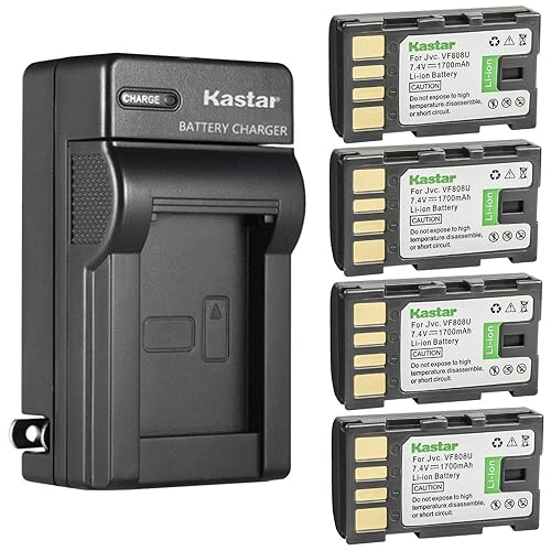 Kastar 4-Pack BN-VF808 Battery and AC Wall Charger Replacement for JVC GZ-MG330R GZ-MG330RUS GZ-MG330S GZ-MG330US GZ-MG335 GZ-MG335H GZ-MG335HUS