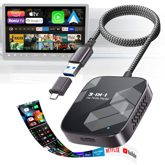 3-in-1 Wireless CarPlay Adapter, 2026 Upgraded Car TV Mate Pro Max [Metal & Glass Case] Convert Wired to Wireless Apple Car Play/Android Auto or HDMI