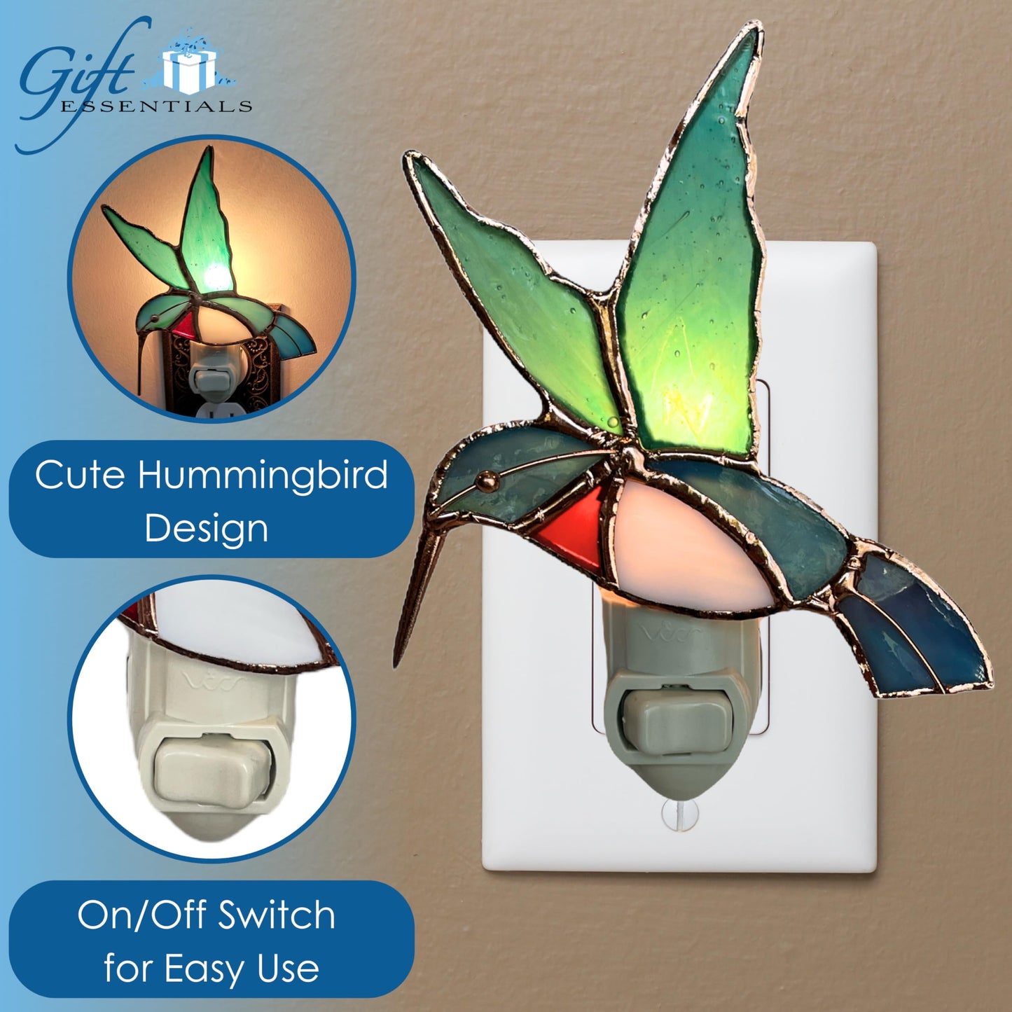 Gift Essentials Hummingbird Plug-in Night Light - Stained Glass Nightlight