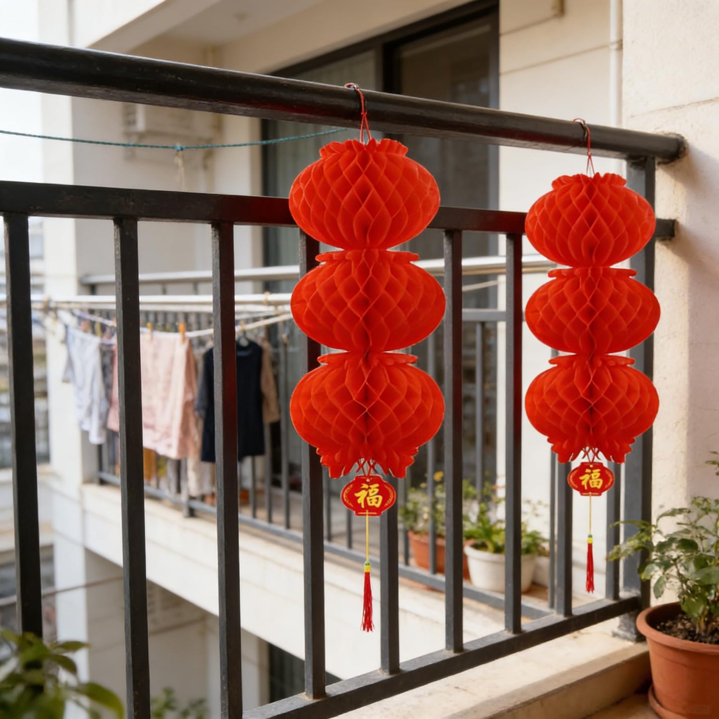 KYMY 2026 Chinese & Vietnamese New Year Red Lanterns, 6PCS Spring Festival Long Hanging Lanterns, Zodiac Horse Asian Lunar New Year Party Decorations