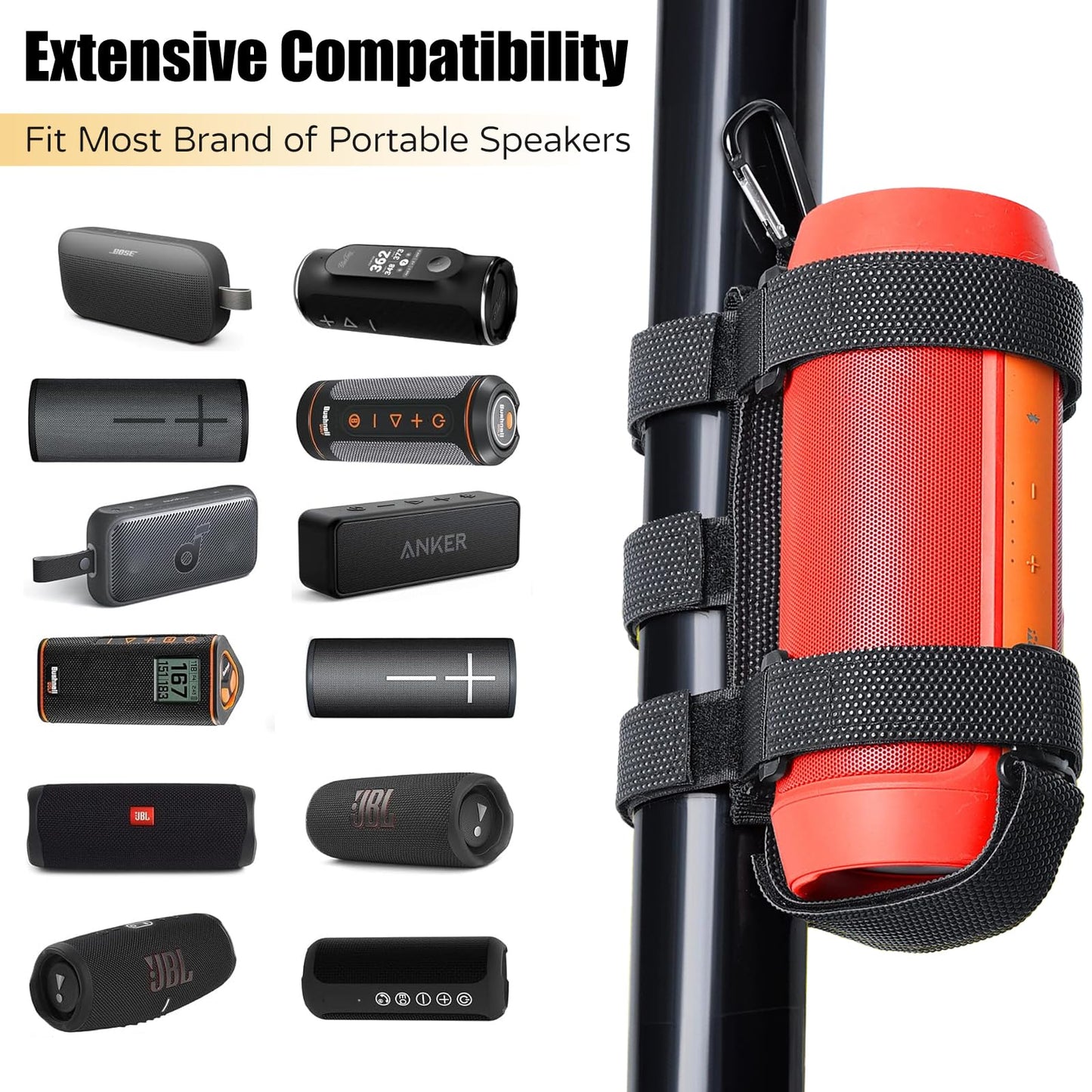 Yxflz Bike Speaker Mount - Universal Portable Handlebar & Stem Speaker Holder for Bicycle | Premium Secure Mount | Fits JBL, Bose, UE Boom, Easy