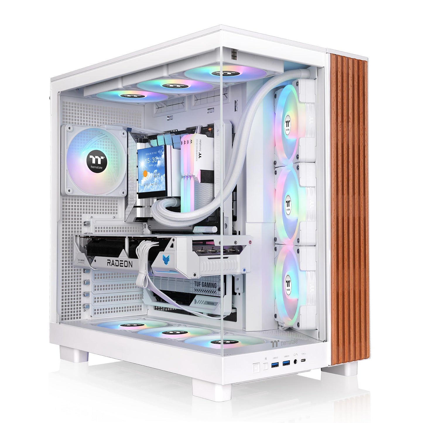 Thermaltake View 380 XL WS ARGB; Mid Tower Chassis; Side Wood Trim; 4x120mm ARGB Lite Fans Included; 420mm GPU Clearance; ATX/mATX/mITX; Hidden