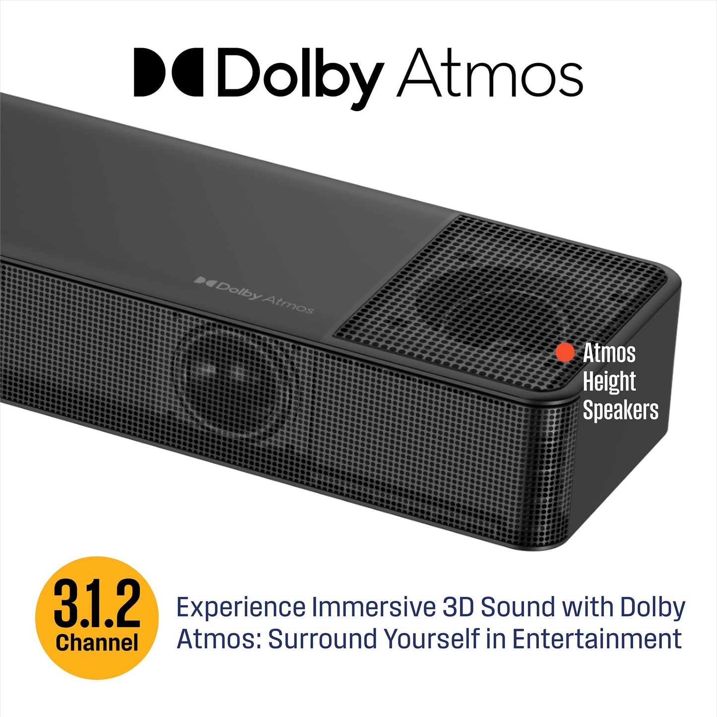 Westinghouse 3.1.2 All-in-One Soundbar with Built-in Subwoofer, Dolby Atmos & Digital Plus, Built-in Low Frequency Driver and Height Speakers, 210W