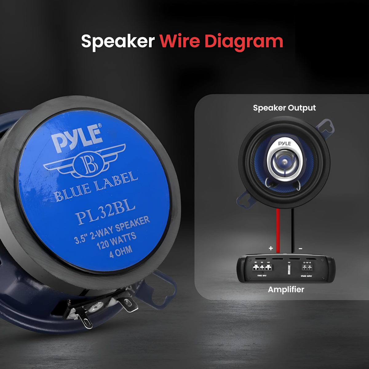 2-Way Universal Car Stereo Speakers - 120W 3.5 Inch Coaxial Loud Pro Audio Car Speaker Universal OEM Quick Replacement Component Speaker Vehicle Door/Side Panel Mount Compatible - Pyle PL32BL (Pair)