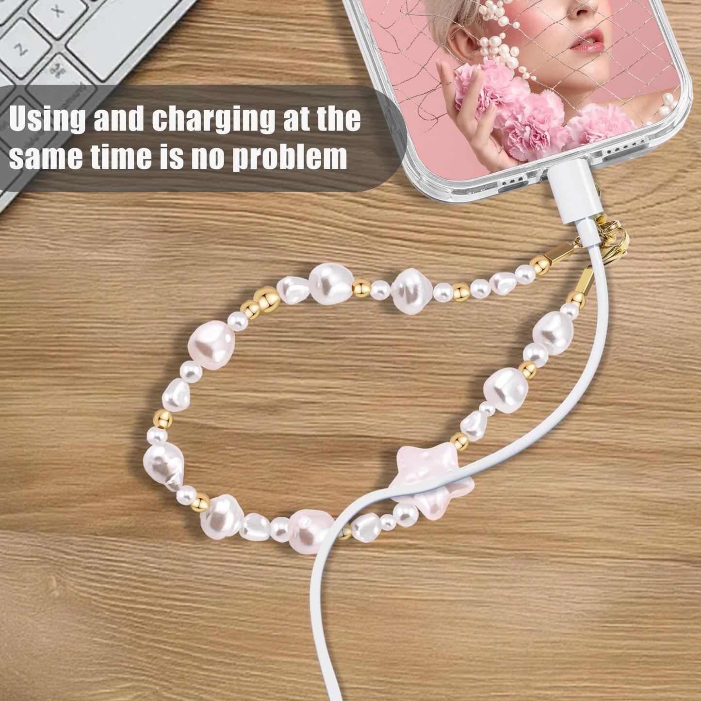 Penekin Phone Charm with Metal Tether Tab, Sparkling Phone Lanyard, Wristlet Strap for Cellphone and Camera (Star-Clasp)
