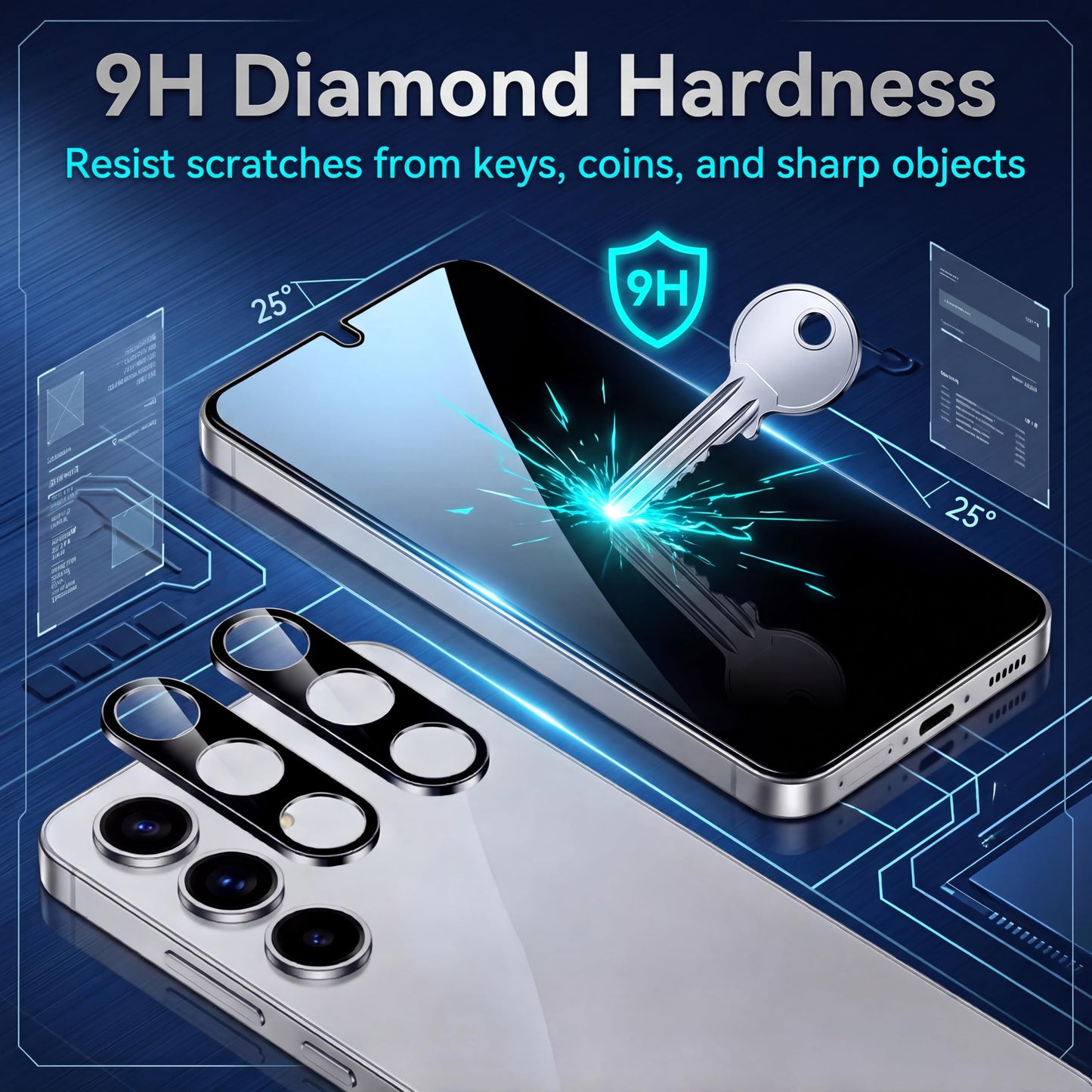 2 Pack Privacy Screen Protector for Samsung Galaxy S25 Plus with 2 Pack Camera Lens Protector, Tempered Glass Fingerprint Unlock Compatible, 180