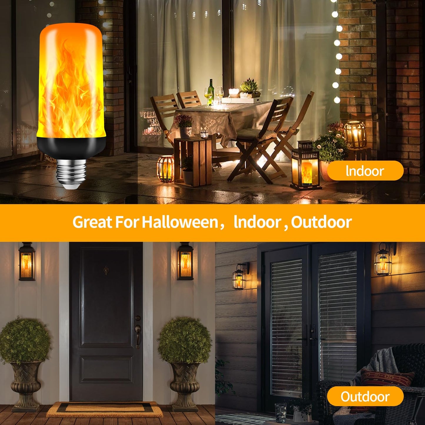 KKHLGB LED Flame Light Bulbs, Flickering Light Bulbs 4 Modes with Gravity Sensor, E26 Base Fire Light Bulb for Halloween, Christmas,Porch, Patio