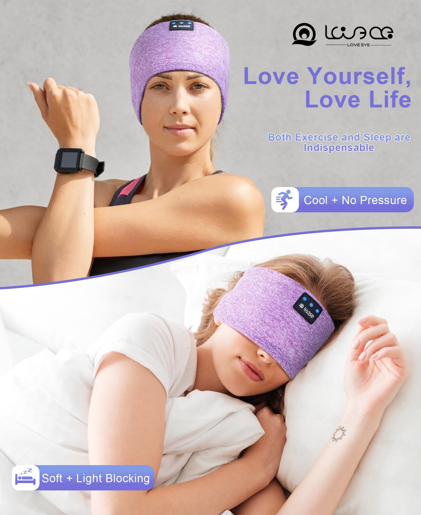 LOVE EYE Sleep Headphones Wireless Headband Headphones Bluetooth 5.4 for Side Sleeper Bluetooth Headband Earphones for Sports for tech Gadgets Gifts…