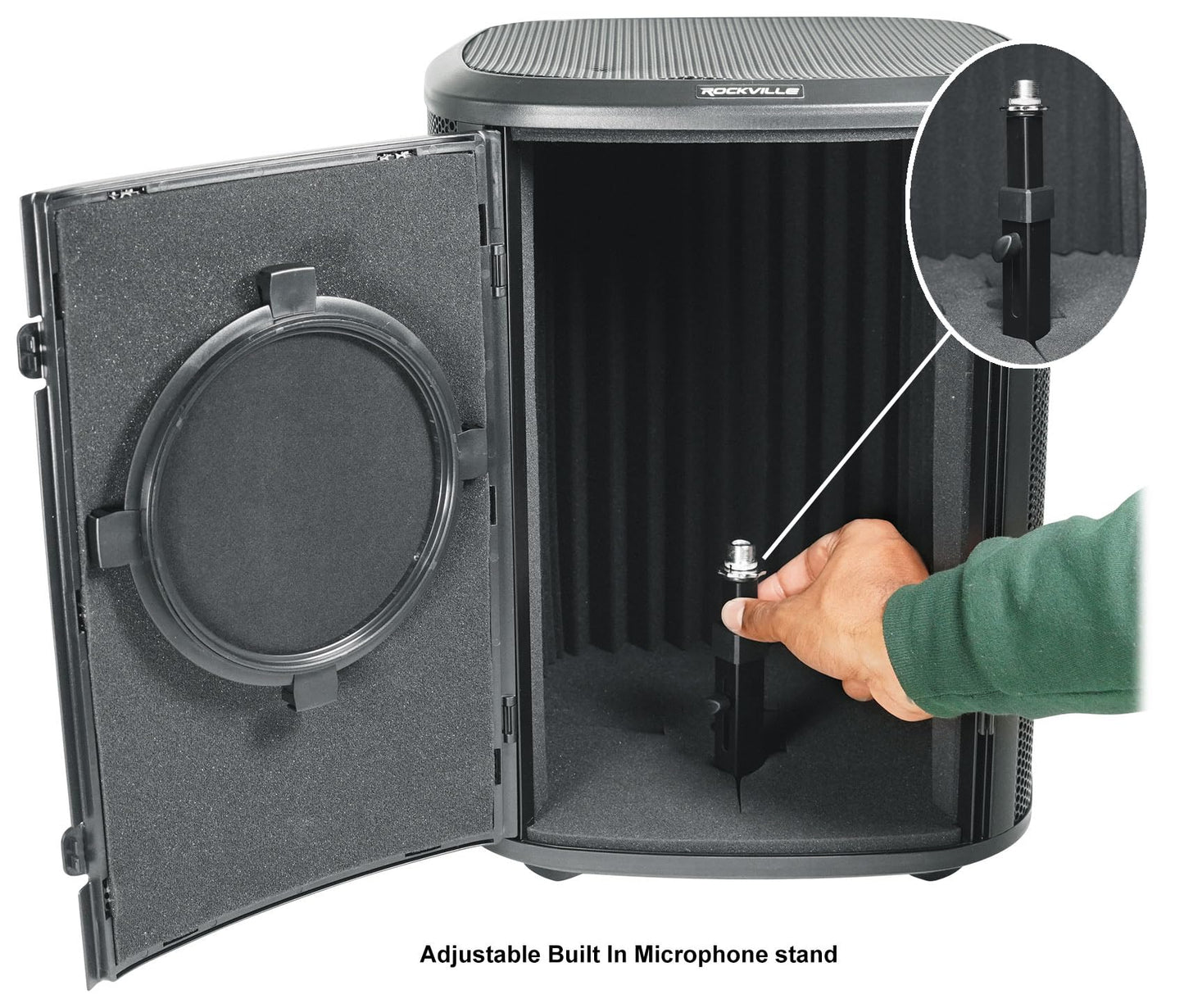 Rockville ISOBOX Sound Isolation Box with Adjustable Mic Stand, Pop Filter, Removable Door, 5/8" Thread + 3/8" Adapter, for Vocal and Podcast
