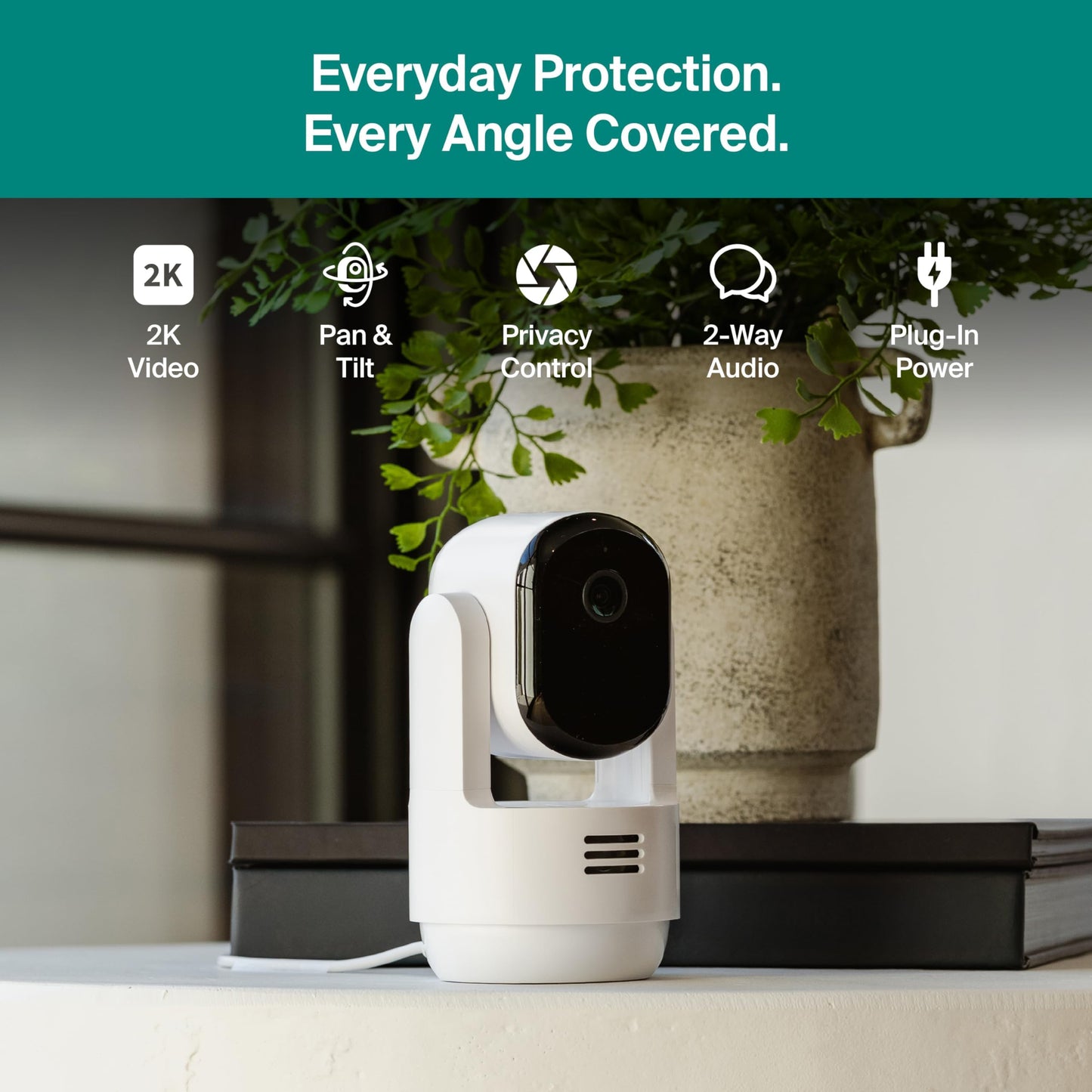 Arlo Essential Indoor Pan Tilt Security Camera 2K (2025 Release) + 6 Months of Secure Plus Plan - Wired Plug-in Power, Person Recognition, Animal