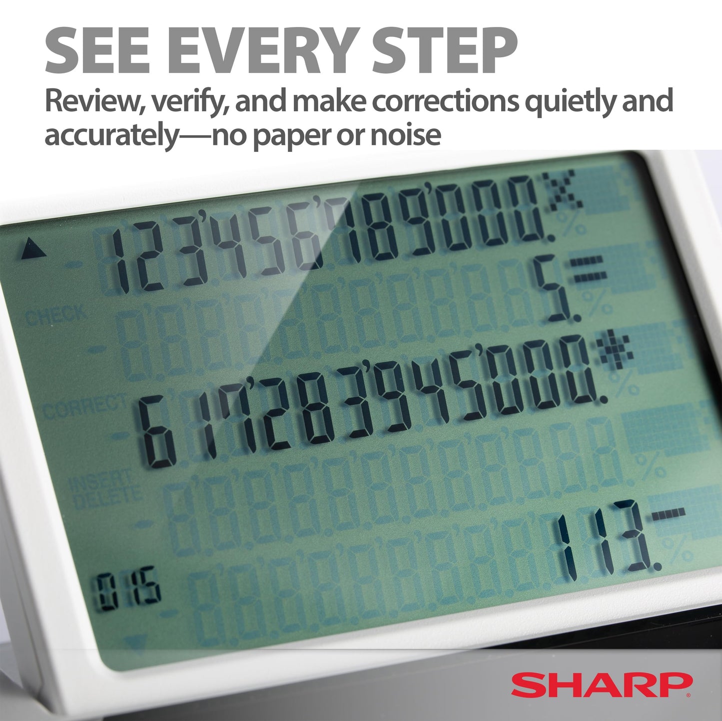 Sharp Paperless Printing Desk Calculator w/Check and Correct, Large 12-Digit LCD Primary Display, Printing Calculator/Adding Machine with Scrolling
