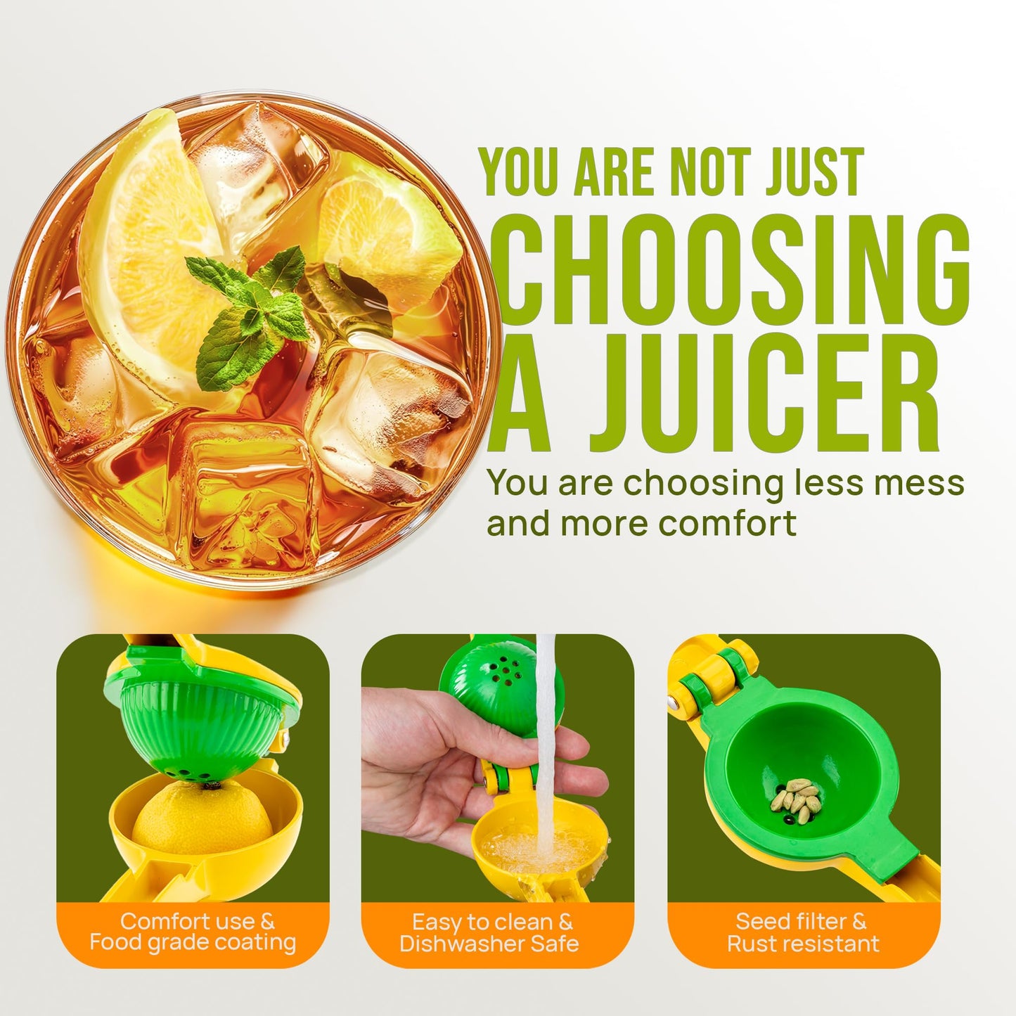 Zulay Kitchen 2-in-1 Lemon Squeezer – Heavy-Duty Hand Juicer for Max Extraction, Easy-Clean Manual Citrus Press, Yellow/Green