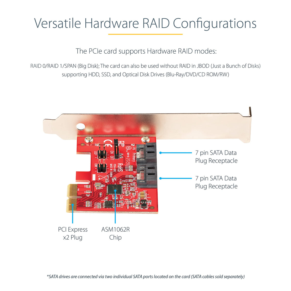 StarTech 2-Port SATA III 6Gbps PCIe RAID Card, TAA (2P6GR-PCIE-SATA-CARD)