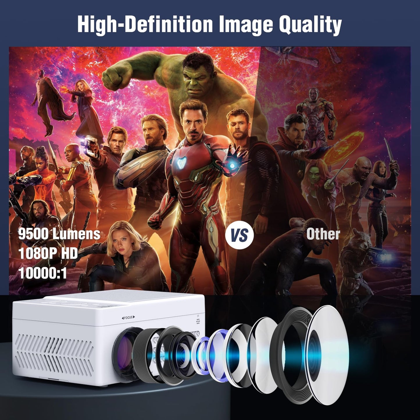 TMY Bluetooth Projector with DVD Player Built in, 1080P Mini Projector, Portable DVD Projector for Outdoor Movies, Compatible with Smartphone/PC/TV