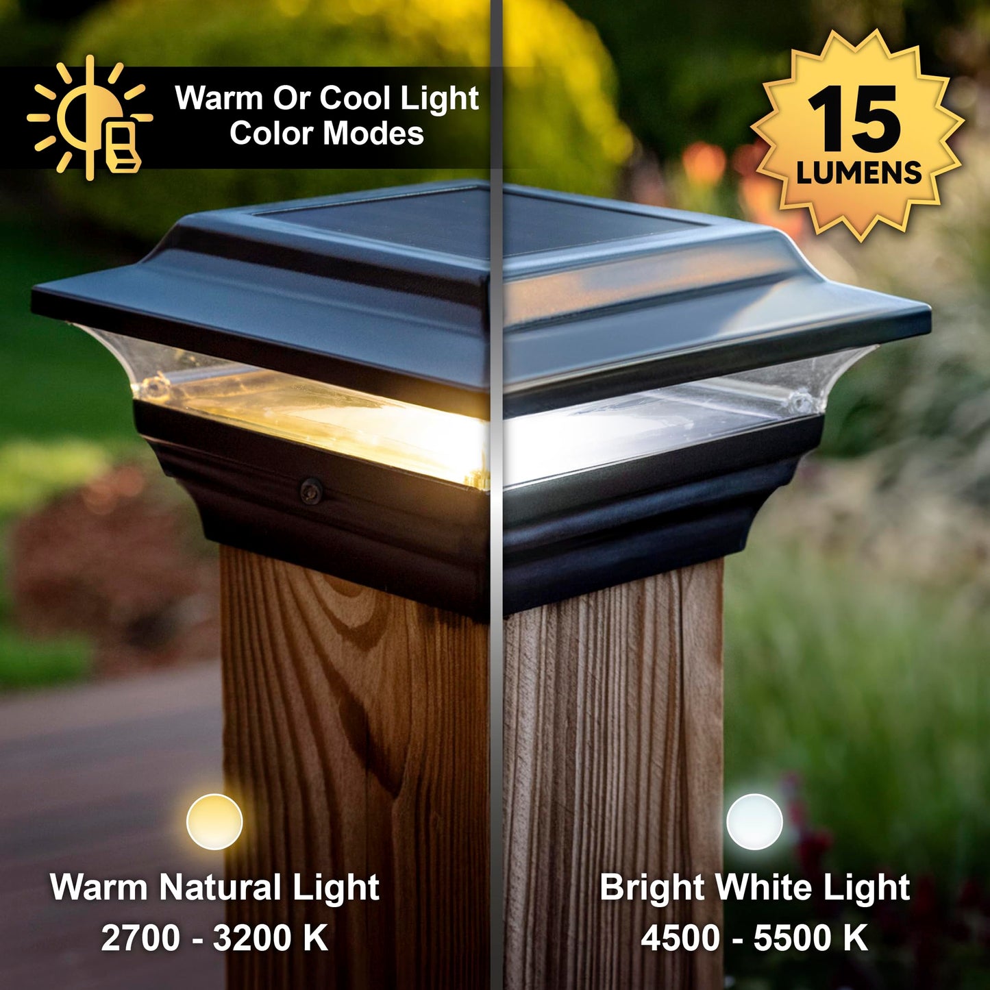 Classy Caps 4x4 Imperial Solar Post Cap - Fits 3.5"x3.5" and 4"x4" Deck & Fence Posts - Black Cast Aluminum - Warm and Cool Light Modes - Heavy-Duty