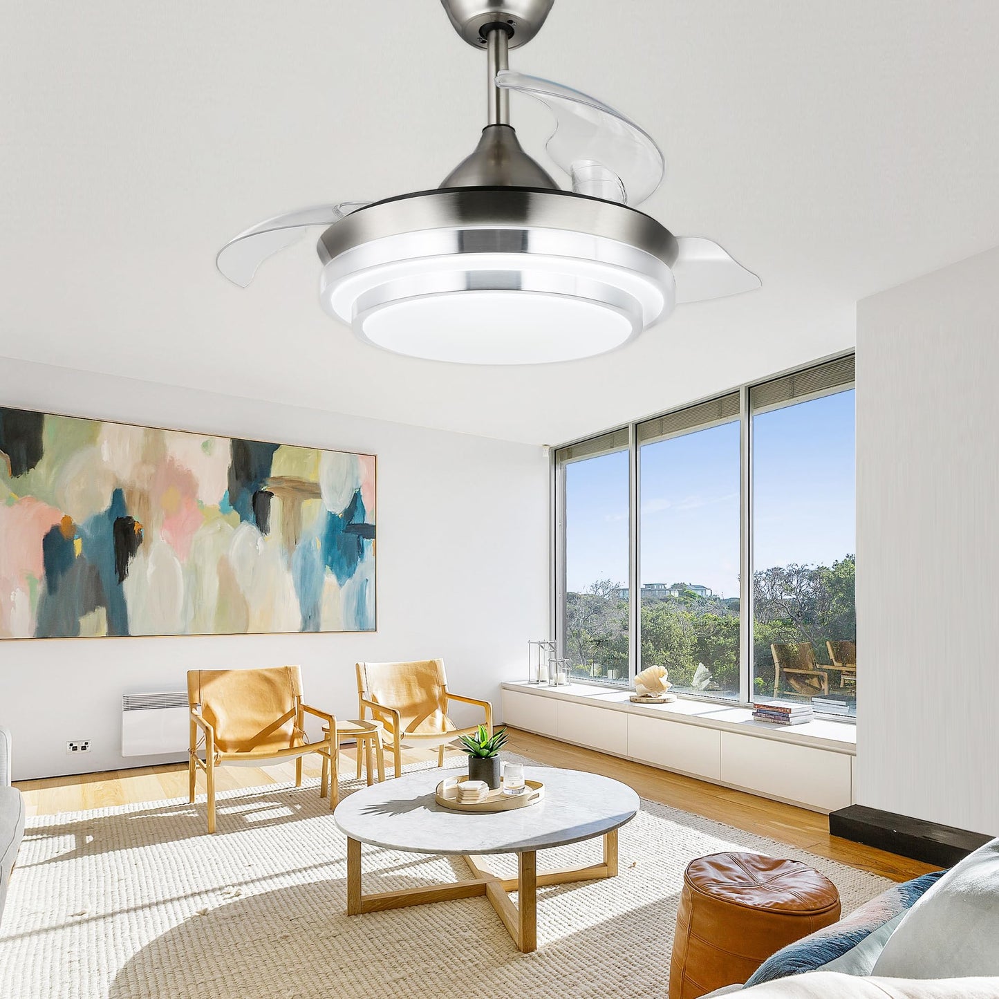 36" Retractable Ceiling Fans with Lights for Bedroom Living Room