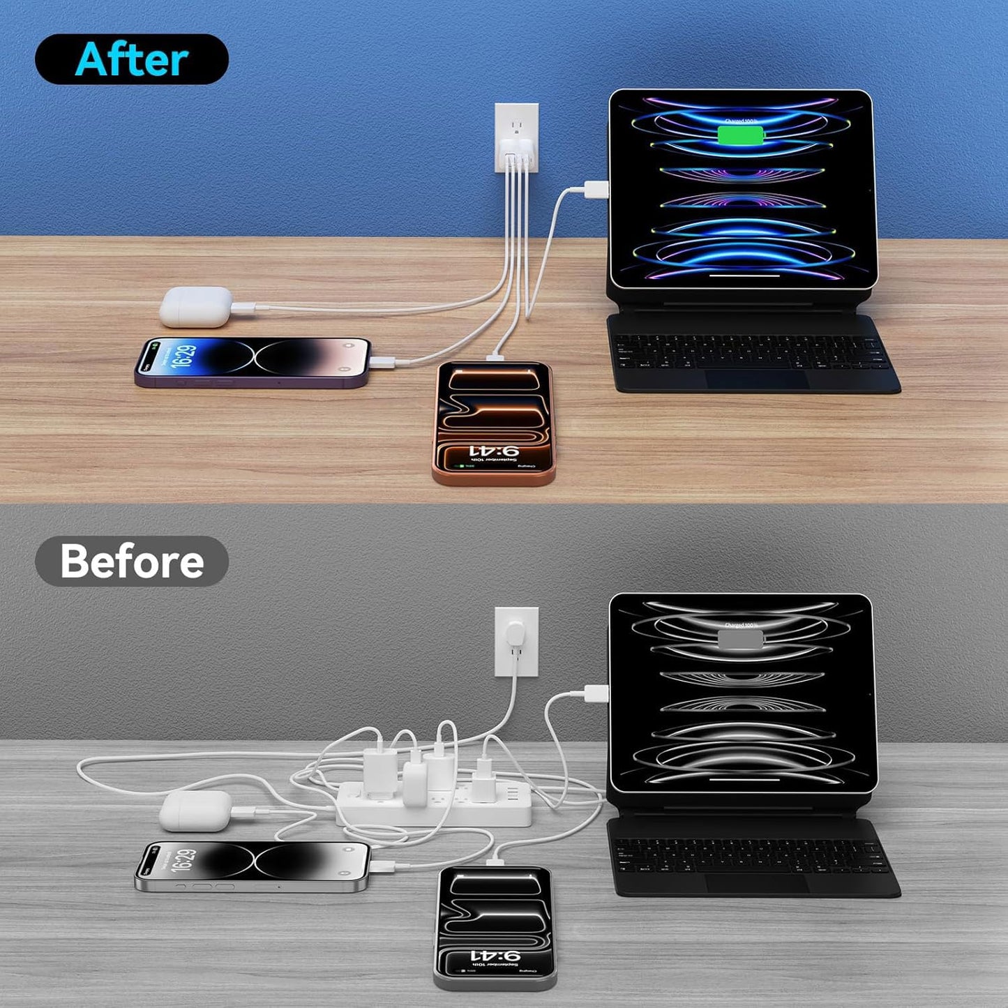 60W Fast Charger Block, 2 Pack, 2USB A+2USB C (30W+30W) Wall Charger, Multiport USB Charging Hub Compatible with iPhone 17/16/15/14/13, Android