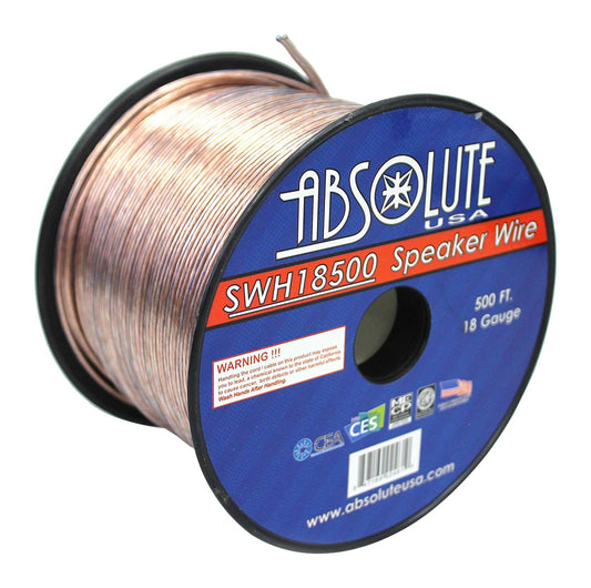 Absolute USA SWH18500 18 Gauge Car Home Audio Speaker Wire Cable Spool 500'
