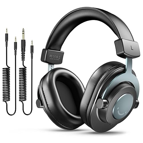 FIFINE Studio Monitor Headphones for Recording, Wired Headphones with 50mm Driver, Over Ear Headset with Detachable Cables 3.5mm or 6.35mm Jack