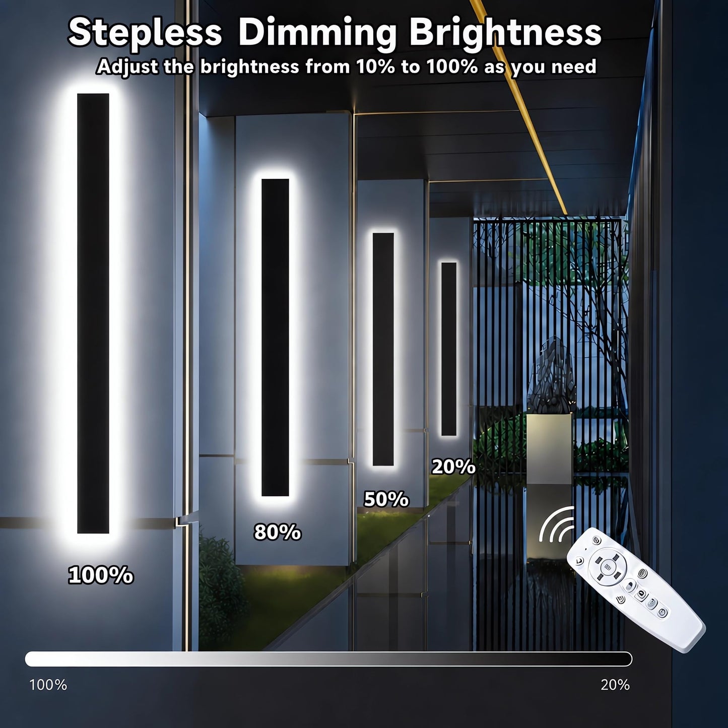 ENMLN 4.33in Wide Modern Outdoor Lights,24in 2PC Dimmable Waterproof Long Wall Sconce with Remote,Black Exterior Light Fixture Wall Mount for Front